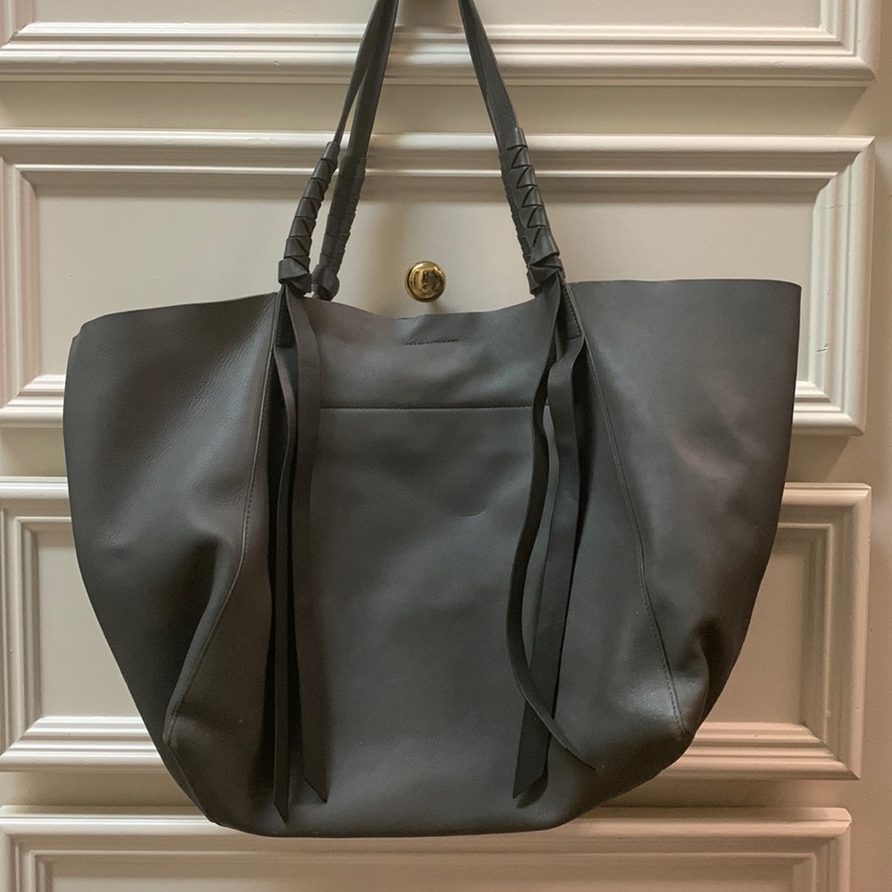 All Saints gray large leather satchel